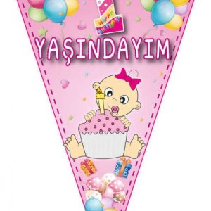 1 Yaşındayım Yazılı Pembe 10 lu Flama