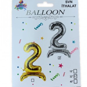 2 Rakam Ayaklı Gümüş Folyo Balon 80 cm (32 inch)