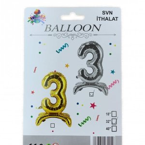 3 Rakam Ayaklı Gümüş Folyo Balon 80 cm (32 inch)