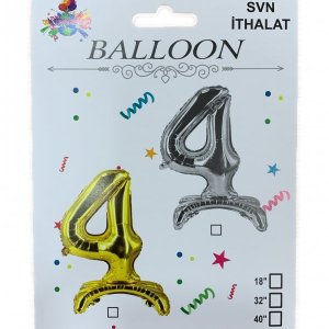 4 Rakam Ayaklı Gümüş Folyo Balon 80 cm (32 inch)