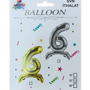 6 Rakam Ayaklı Gold Folyo Balon 80 cm (32 inch)