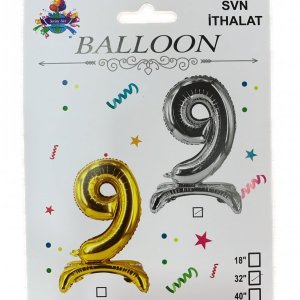 9 Rakam Ayaklı Gümüş Folyo Balon 80 cm (32 inch)