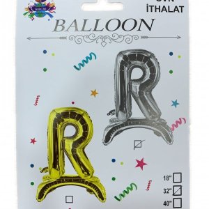 R Harf Ayaklı Gümüş Folyo Balon 80 cm (32 inch)