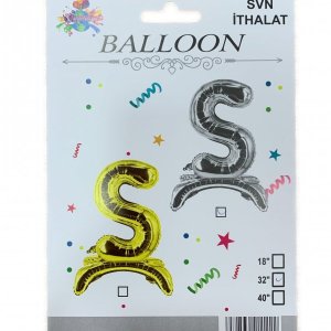 S Harf Ayaklı Gümüş Folyo Balon 80 cm (32 inch)