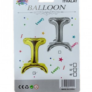 T Harf Ayaklı Gümüş Folyo Balon 80 cm (32 inch)